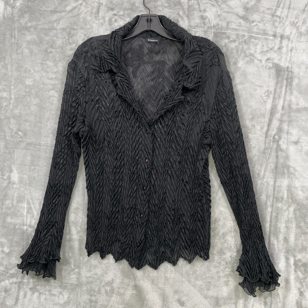 Komarov‎  Size L Pleated Crinkle Button Down Blouse Long Sleeve Whimsigoth Y2K